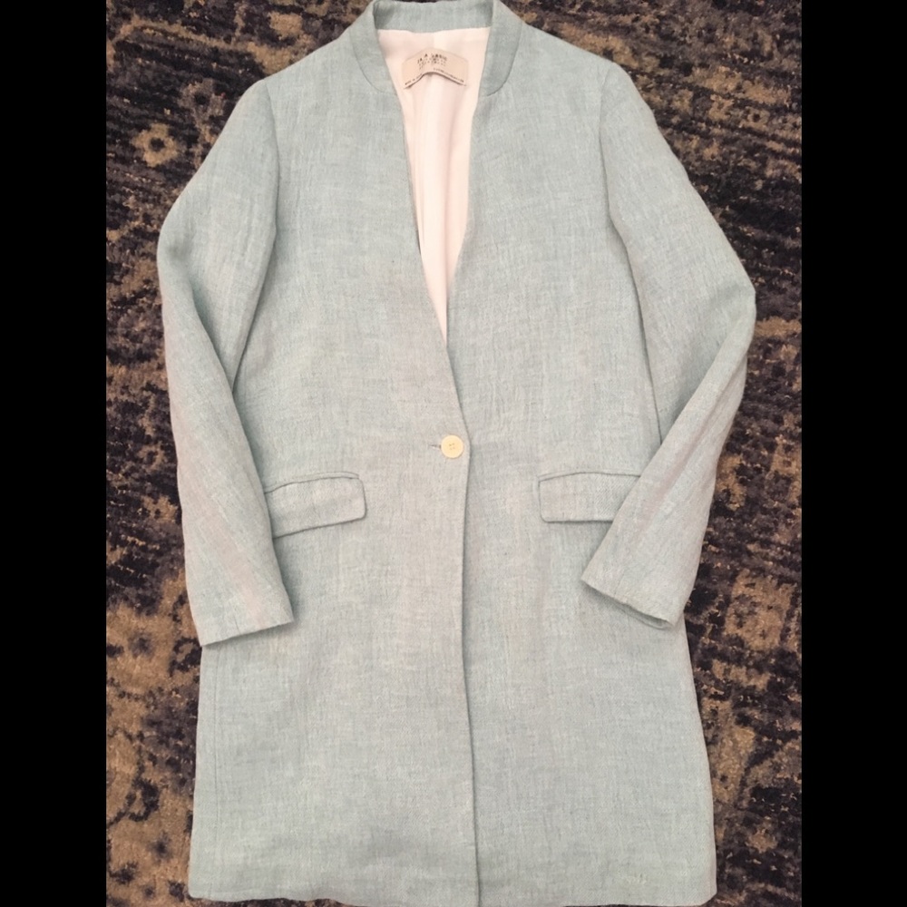 Zara Basic Outerwear Fall Blue Linen Pea Coat - image 6